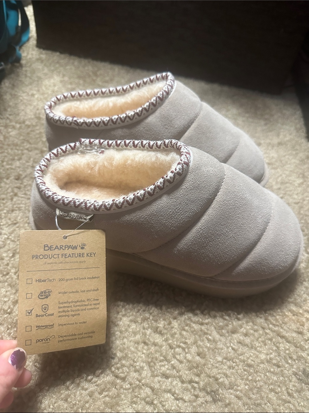 NWT BearPaw Plush SHEEP WOOL -Lined Slip-On Slippers -  Martis Suede Slipper